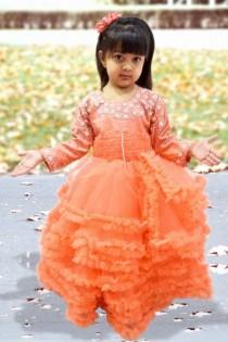 wedding photo -  Beautiful Peach Color Multi Layered Gown for Indian Girl with Intricate Pearl Work