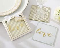 wedding photo - Gold Love Glass Coasters