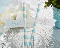 wedding photo - Personalized Party Straw Flags - He Asked, She Said Yes