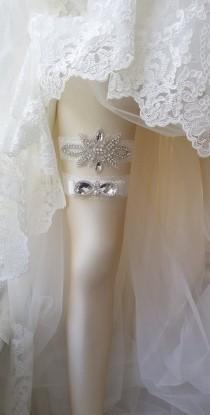 wedding photo -  Wedding Garter Set , Ivory Lace Garter Set, Bridal Leg Garter,Rustic Wedding Garter, Bridal Accessory, Rhinestone Crystal Bridal Garter