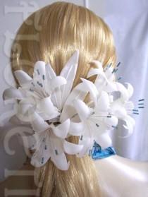 wedding photo - Ivory Lily Wedding Headwear Turquoise Something Blue Veil Accessory