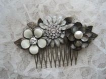 wedding photo - Hair Comb Antique Bronze with Three Gorgeous Rhinestone and Pearl Flowers Hair Accessories Hair Clip