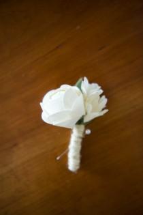wedding photo - Fabric Flower Boutonniere, Groom Accessory, Wedding Details