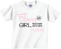 wedding photo - Flower Girl Shirts with Dates and Flower for Wedding Party Tees