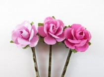 wedding photo - 3 Pink Flower Blossoms Bobby Pins for Hair