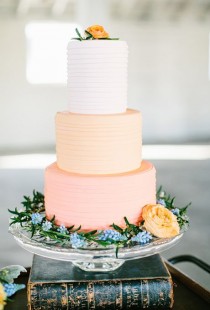 wedding photo - A White-and-Peach Three-Tiered Cake