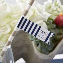 wedding photo - Personalized Nautical Party Straw Flags