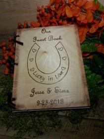 wedding photo - Wedding Guest Book Rustic Chic Wedding Guest Book or Words of Wisdom Book Personalized with Horse Shoe