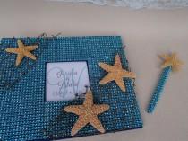 wedding photo - Under the Sea Guest Book Set (Wedding, Shower, Birthday, Anniversary, Scrapbook, Etc) - Starfish Net Beach Mermaid Bling Rhinestone Luau Pen