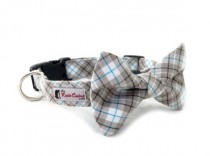 wedding photo - Grey, Black and Teal Tartan Dog Collar (Gray Plaid Dog Collar Only - Matching Bow Tie Sold Separately)