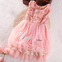 wedding photo - Elegant Dusty Rose Pink Rosette with Bubble Skirt Flower Girl Dress