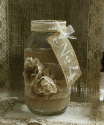wedding photo - Burlap Wedding FLOWER Vase, ViNTAGE LACE Candle Holder, FALL WEDDiNG, Rustic, Shabby Chic, Country Chic