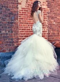 wedding photo - luxury open back sparkles beading details ruffles skirt wedding dress