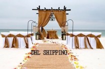 wedding photo - DIY Beach Wedding - 4 Burlap panels - 15 Burlap chair sashes - Burlap aisle runner - Round tablecloth