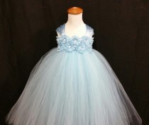 wedding photo - Light blue flower girl dress/ Junior bridesmaids dress/ Flower girl pixie tutu dress/ Rhinestone tulle dress