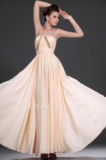 wedding photo -  A-line Long Peach Strapless Sweetheart Beaded Chiffon Prom Dress