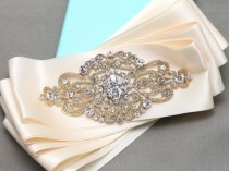 wedding photo - Gold/Silver Sash, Vintage Style Rhombus Sash, Rhinestone Crystals Wedding Sash, Bridal Dress Belt, Satin Adornment Sash  BRH00447