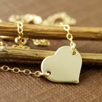 wedding photo - Gold Heart Necklace, Love Necklace, 14kt Gold Filled Chain Necklace, Charlize Theron Heart Necklace, Bridal Jewelry