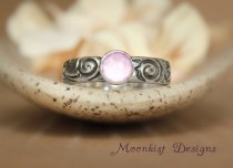 wedding photo - Lavender Moon Quartz Bezel-Set Solitaire with Floral Sterling Band, Spiral and Flower Promise Ring or Engagement Ring, Choice of Stone