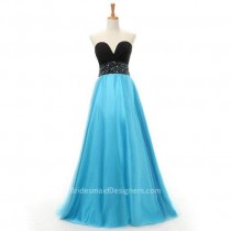 wedding photo -  Two Tone Strapless Sweetheart Long Tulle Overlay Satin Bridesmaid Dress with Beads Accents