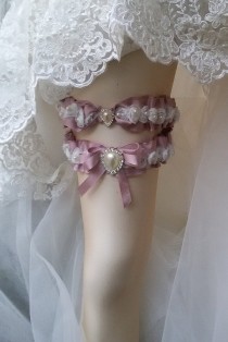 wedding photo -  Wedding leg garter, Wedding Garter Set , Ribbon Garter Set , Wedding Accessory, Pink Lace accessories, Bridal garter