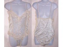wedding photo - Vintage 80's Lingerie - Creamy White Lace Sheer Teddie - Women's Size Medium Lingerie