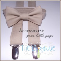 wedding photo - Brown Bow Tie and Suspenders:  Tan Suspenders and Bow Tie, Light Brown, parchment, Khaki, Fall, Autumn, Winter, Rsing Bearer, Page Boy