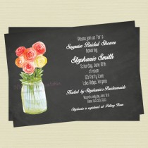 wedding photo - Peony Bridal Shower Invite - Rose Bridal Shower Invite - Watercolor Bridal Shower Invitation - DIY Digital Invite - Mason Jar Bouquet Invite