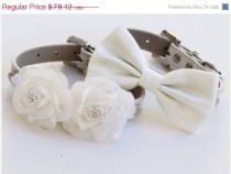wedding photo - White Wedding Dog Collars -Two Chic  Wedding Dog Collars, white dog bow tie and Floral Dog Collar