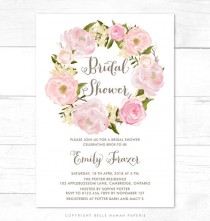 wedding photo - PRINTABLE Invitation - Blush Pink Flowers Wreath Bridal Shower Invitation - Belle Peonies Floral Wreath - Customizable to Any Event