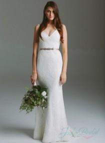 wedding photo - Elegant strappy v neck all lace sheath wedding dress