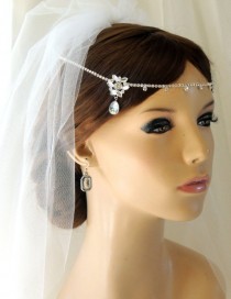 wedding photo - Silver Wedding Bridal Tiara, Kim Kardashian inspired headpiece, Rhinestone Crystal Forehead Bridal Hair Accessories
