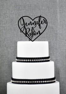 wedding photo - Wedding Cake Toppers with First Names Inside Heart, Personalized Cake Toppers, Elegant Custom Mr and Mrs Wedding Cake Toppers - (S009)