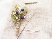 wedding photo - Men's rustic wedding boutonniere, Lapel pin, Groom, Groomsmen buttonhole, Blueberry - BERRY