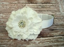 wedding photo - White Satin Dog Collar with Flower Accessory