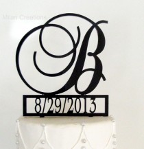 wedding photo - Monogram Wedding Cake Topper with Event Date and Letter