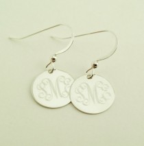 wedding photo - Monogrammed Earrings in Sterling Silver for Bridesmaids, Women, Present