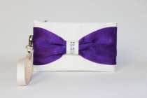 wedding photo - PROMOTIONAL SALE - Purple ,ivory, Bow wristelt clutch,bridesmaid gift ,wedding gift ,make up bag,zipper pouch,cosmetic bag,zipper pouch