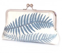 wedding photo - SALE: clutch bag, fern purse, woodland wedding, bridal accessory, bridesmaid gift, with gift box, BLUE FERNS