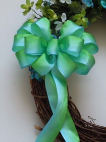 wedding photo - Blue Green Bow Ombre Wedding Pew Bow Bridal Showers Bow Birthday Gifts Wrap Bow
