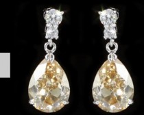 wedding photo - Pear Cut Cubic zirconica Earrings, Yellow Gold Swarovski Earrings, Bridesmaid Earings, Bridal Earings, Partt Earings, Crytal Earings