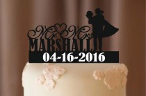 wedding photo -  fall sale personalize wedding cake topper Silhouette, bride and groom silhouette wedding cake topper, Mr and Mrs cake topper,