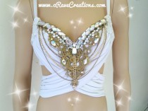 wedding photo - White and Gold and Glam Design Custom Bra Costume Lingerie Rave Bra