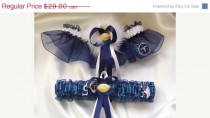 wedding photo - SALE Handmade Wedding Garter Set with Tennessee Titans Fabric with Marabou Pouf