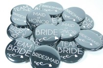 wedding photo - 10 Team Bride Bachelorette Buttons, Bridesmaid Buttons in Any Colors