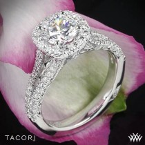 wedding photo - 18k White Gold Tacori HT2548CU Petite Crescent Split Shank Halo Diamond Engagement Ring