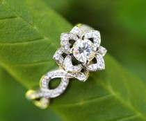 wedding photo - LOVE IN BLOOM - Platinum - Flower Lotus Rose Diamond Engagement or Right Hand Ring - Semi mount Setting only -  -fL03