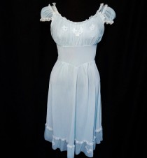 wedding photo - Vintage Peignoir Nightgown Robe Set 60s Bridal Lingerie Aqua Blue Chiffon Lace Shadowline Small