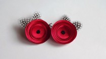 wedding photo - Red Satin Poppies with Feathers Hair Pins or Shoe Clips