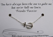 wedding photo - Best Friend Anchor Charm Necklace and Friendship Quote Inspirational Card- Bridesmaids Gift - Friends Forever - Quote Gift- Graduation Gift